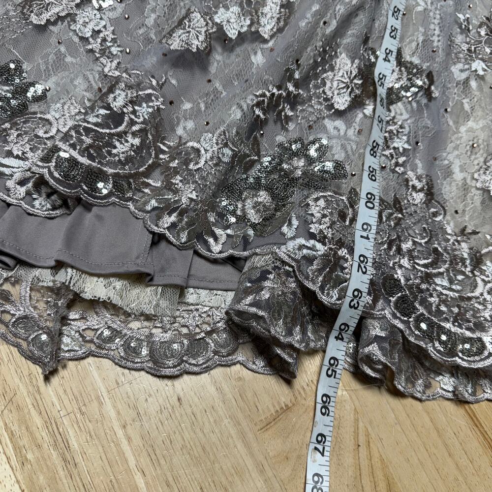 Mac Duggal Silver Champagne Embellished Lace Maxi Gown - Picture 10 of 10